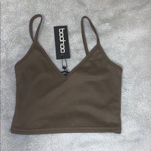 Olive green boohoo crop tank top